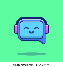 Cute Chat Robot Cartoon Vector Icon Illustration. Techology Robot Icon Concept Isolated Premium Vector. Flat Cartoon Style 