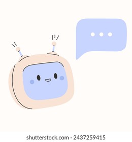 Lindo chatbot ai character.Artificial intelligence chat service concepto de negocio.AI Content Generator. Tecnología de robots de charla, mascota de juguete robot dibujado a mano. Ilustración vectorial EPS 10