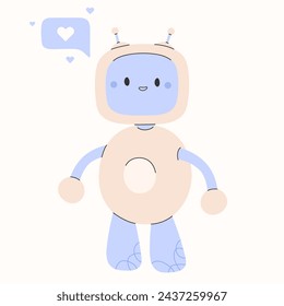 Cute chatbot ai character.Artificial intelligence chat service business concept.AI Content Generator. Chatbot technology, Hand drawn robot toy mascot. Vector illustration EPS 10