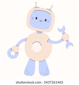 Cute chatbot ai character.Artificial intelligence chat service business concept.AI Content Generator. Chatbot technology, Hand drawn robot toy mascot. Vector illustration EPS 10