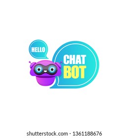 cute chatbot character or intelligent assistant with speech bubble isolated on white background. Vector Funny robot assistant, chatter bot, helper chatbot logo or label