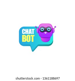 cute chatbot character or intelligent assistant with speech bubble isolated on white background. Vector Funny robot assistant, chatter bot, helper chatbot logo or label