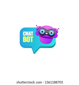 cute chatbot character or intelligent assistant with speech bubble isolated on white background. Vector Funny robot assistant, chatter bot, helper chatbot logo or label