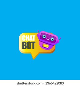 cute chatbot character or intelligent assistant with speech bubble isolated on blue background. Vector Funny robot assistant, chatter bot, helper chatbot logo or label 