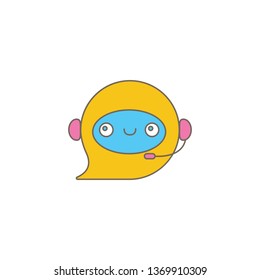 cute chatbot character or intelligent assistant with speech bubble isolated on white background. Vector Funny robot assistant, chatter bot, helper chatbot logo or label 