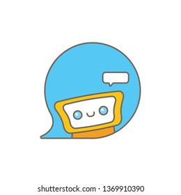 cute chatbot character or intelligent assistant with speech bubble isolated on white background. Vector Funny robot assistant, chatter bot, helper chatbot logo or label 