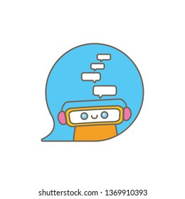 cute chatbot character or intelligent assistant with speech bubble isolated on white background. Vector Funny robot assistant, chatter bot, helper chatbot logo or label 