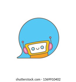 cute chatbot character or intelligent assistant with speech bubble isolated on white background. Vector Funny robot assistant, chatter bot, helper chatbot logo or label 