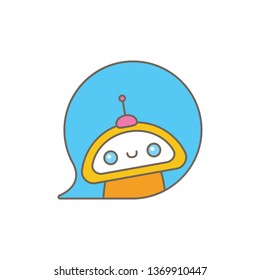 cute chatbot character or intelligent assistant with speech bubble isolated on white background. Vector Funny robot assistant, chatter bot, helper chatbot logo or label 
