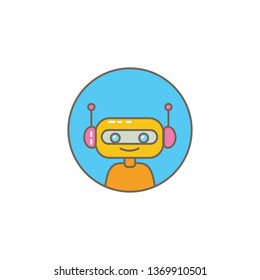 cute chatbot character or intelligent assistant with speech bubble isolated on white background. Vector Funny robot assistant, chatter bot, helper chatbot logo or label 