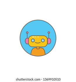 cute chatbot character or intelligent assistant with speech bubble isolated on white background. Vector Funny robot assistant, chatter bot, helper chatbot logo or label 