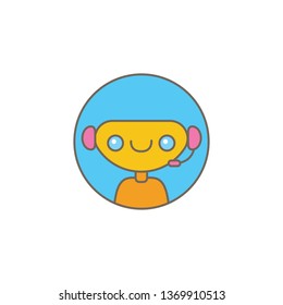 cute chatbot character or intelligent assistant with speech bubble isolated on white background. Vector Funny robot assistant, chatter bot, helper chatbot logo or label 