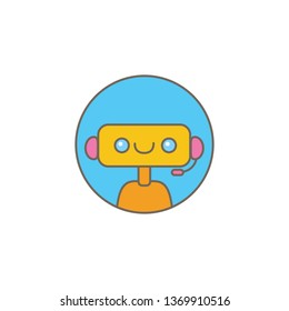 cute chatbot character or intelligent assistant with speech bubble isolated on white background. Vector Funny robot assistant, chatter bot, helper chatbot logo or label 