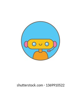 cute chatbot character or intelligent assistant with speech bubble isolated on white background. Vector Funny robot assistant, chatter bot, helper chatbot logo or label 