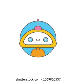 cute chatbot character or intelligent assistant with speech bubble isolated on white background. Vector Funny robot assistant, chatter bot, helper chatbot logo or label 