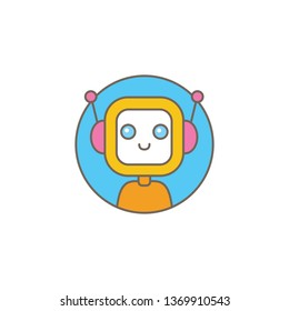 cute chatbot character or intelligent assistant with speech bubble isolated on white background. Vector Funny robot assistant, chatter bot, helper chatbot logo or label 