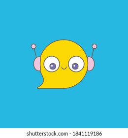 cute chatbot character or intelligent assistant with speech bubble isolated on blue background. Vector Funny robot assistant, chatter bot, helper chatbot logo or label 