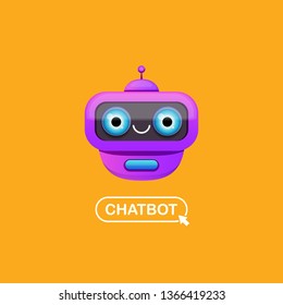 cute chatbot character isolated on orange background. Vector Funny robot assistant, chatter bot, helper chatbot logo or label