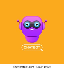 cute chatbot character isolated on orange background. Vector Funny robot assistant, chatter bot, helper chatbot logo or label
