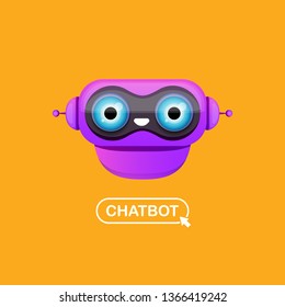 Cute Chatbot Character Isolated On Orange Background. Vector Funny Robot Assistant, Chatter Bot, Helper Chatbot Logo Or Label