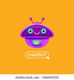 cute chatbot character isolated on orange background. Vector Funny robot assistant, chatter bot, helper chatbot logo or label