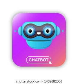cute chatbot character isolated on violet background. Vector Funny robot assistant, chatter bot, helper chatbot logo or label