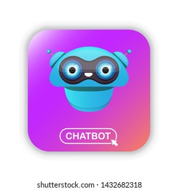 cute chatbot character isolated on violet background. Vector Funny robot assistant, chatter bot, helper chatbot logo or label