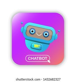 cute chatbot character isolated on violet background. Vector Funny robot assistant, chatter bot, helper chatbot logo or label