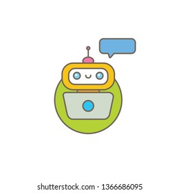 cute chatbot character with notebook or intelligent assistant with speech bubble isolated on white background. Vector Funny robot assistant, chatter bot, helper chatbot logo or label 
