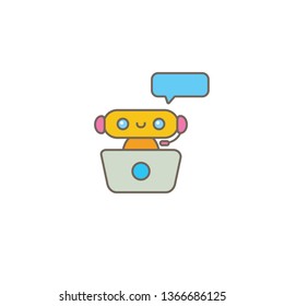 cute chatbot character with notebook or intelligent assistant with speech bubble isolated on white background. Vector Funny robot assistant, chatter bot, helper chatbot logo or label 
