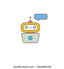 cute chatbot character with notebook or intelligent assistant with speech bubble isolated on white background. Vector Funny robot assistant, chatter bot, helper chatbot logo or label 
