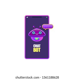 cute chatbot character or smart phone intelligent assistant isolated on white background. Vector Funny robot assistant, chatter bot, helper chatbot logo or label