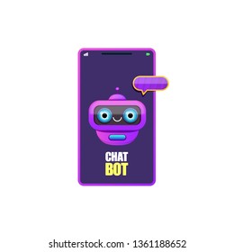 cute chatbot character or smart phone intelligent assistant isolated on white background. Vector Funny robot assistant, chatter bot, helper chatbot logo or label
