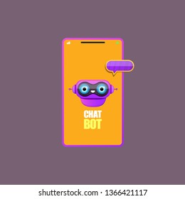 cute chatbot character or smart phone intelligent assistant isolated on grey background. Vector Funny robot assistant, chatter bot, helper chatbot logo or label