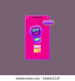 cute chatbot character or smart phone intelligent assistant isolated on grey background. Vector Funny robot assistant, chatter bot, helper chatbot logo or label
