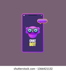 cute chatbot character or smart phone intelligent assistant isolated on grey background. Vector Funny robot assistant, chatter bot, helper chatbot logo or label