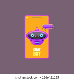 cute chatbot character or smart phone intelligent assistant isolated on grey background. Vector Funny robot assistant, chatter bot, helper chatbot logo or label