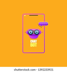 cute chatbot character or smart phone intelligent assistant isolated on orange background. Vector Funny robot assistant, chatter bot, helper chatbot logo or label 