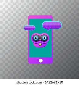 cute chatbot character or smart phone intelligent assistant isolated on transparent background. Vector Funny robot assistant, chatter bot, helper chatbot logo or label