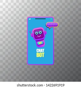 cute chatbot character or smart phone intelligent assistant isolated on transparent background. Vector Funny robot assistant, chatter bot, helper chatbot logo or label