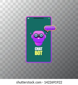 cute chatbot character or smart phone intelligent assistant isolated on transparent background. Vector Funny robot assistant, chatter bot, helper chatbot logo or label