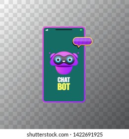 cute chatbot character or smart phone intelligent assistant isolated on transparent background. Vector Funny robot assistant, chatter bot, helper chatbot logo or label