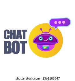 cute chatbot character with speech bubble isolated on white background. Vector Funny robot assistant, chatter bot, helper chatbot logo or label