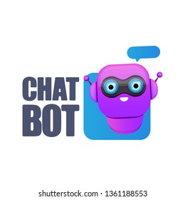 cute chatbot character with speech bubble isolated on white background. Vector Funny robot assistant, chatter bot, helper chatbot logo or label