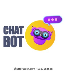 cute chatbot character with speech bubble isolated on white background. Vector Funny robot assistant, chatter bot, helper chatbot logo or label