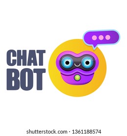 cute chatbot character with speech bubble isolated on white background. Vector Funny robot assistant, chatter bot, helper chatbot logo or label