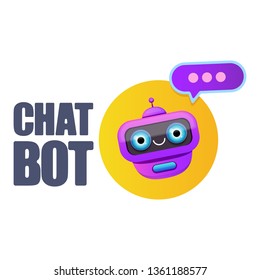 cute chatbot character with speech bubble isolated on white background. Vector Funny robot assistant, chatter bot, helper chatbot logo or label