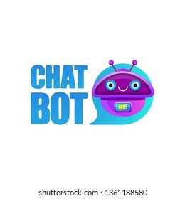 cute chatbot character with speech bubble isolated on white background. Vector Funny robot assistant, chatter bot, helper chatbot logo or label