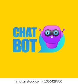 cute chatbot character with speech bubble isolated on orange background. Vector Funny robot assistant, chatter bot, helper chatbot logo or label