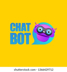 cute chatbot character with speech bubble isolated on orange background. Vector Funny robot assistant, chatter bot, helper chatbot logo or label